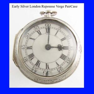 Silver Fusee Verge London Repousse P-Case Watch 1700