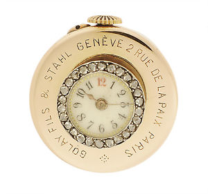 Golay Fils & Stahl. A fine and unusual pink gold and diamond button form watc...