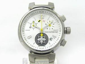Auth LOUIS VUITTON Stainless Steel Rubber Tambour Lovely Cup Womens Watch
