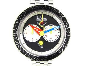 Auth Alain Silberstein Stainless Steel Rondo Chrono Lacquer Watch Men