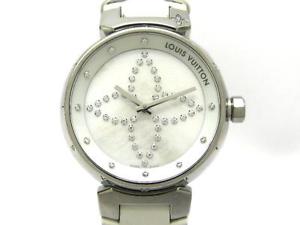 Auth LOUIS VUITTON Stainless steel Diamond Tambour Watch Ladies Quartz