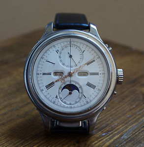 VERY RARE 52mm REPEATER MOON PHASE CALENDAR BY LE PHARE С 1890 LARGE WRISTWATCH