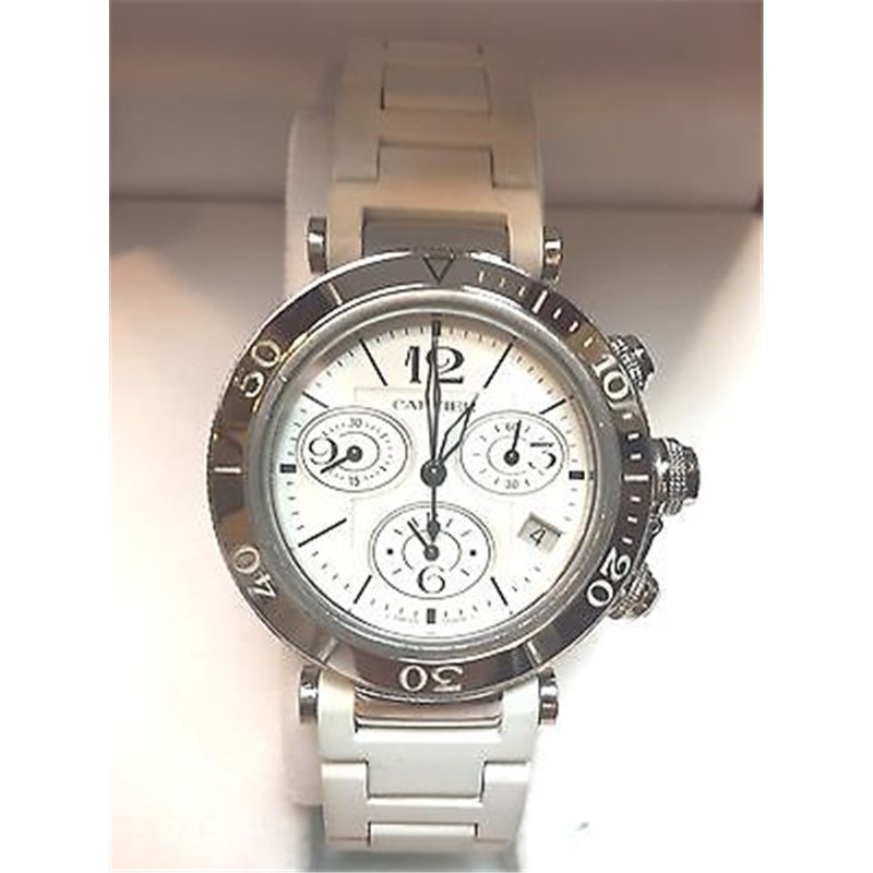 cartier PASCHA  misura 38 acciao ref 3129 cinturino gomma bianca
