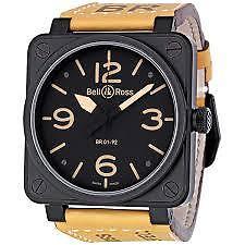 Bell and Ross Heritage Black Dial Tan Leather Strap Mens Watch BR01-92-HERITAGE