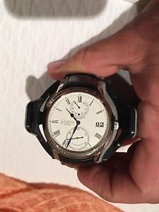 Glashutte Senator Chronometer Men's 42mm Black Leather Date White Gold