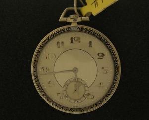 18K white gold swiss pocketwatch E. Huguenin 17 jewels & 14K chain