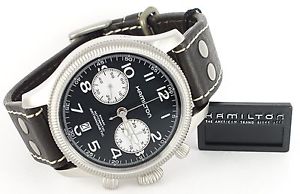 Hamilton Field Pioneer Chronograph Black Dial Leather Strap Mens Watch H60416533
