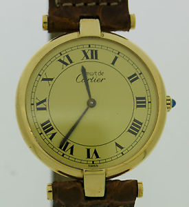 CARTIER OROLOGIO VERMEIL MUST DE RONDé UHREN WATCH 18 KT GP ROUND MAXI SIZE