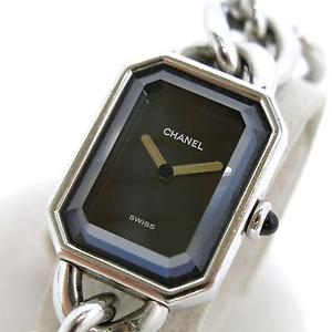 Auth CHANEL Premiere M Chain Watch SS Sapphire Glasss Quartz Free Ship