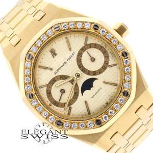 Audemars Piguet Royal Oak Day-Date Moonphase Calendar Gold Watch w/Diamond Bezel