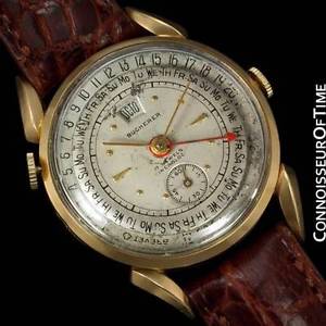 1950's BUCHERER Vintage Mens Triple Date Calendar Watch - 18K Gold