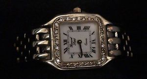 DIAMOND 14K YELLOW GOLD GERARD PETIT SQUARE SWISS WATCH PANTHER LINK
