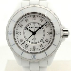 Auth CHANEL J12 White Ceramic&Diamond Women's Quartz H1628 137200