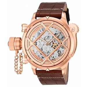 INVICTA RUSSIAN DIVER HERREN 52MM BRAUN LEDER ARMBAND SAPHIRGLAS UHR 14628