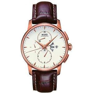 MIDO MEN'S LEATHER BAND GOLD TONE STEEL BRACELET AUTOMATIC WATCH M8607.3.11.82