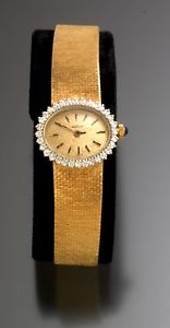14K Yellow Gold Bracelet with Diamond Bezel Angelus Swiss Womens Watch