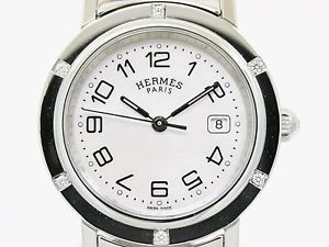 HERMES Clipper Diamond Pink MOP Dial Quartz Ladies Watch CL6.430 (BF074353)