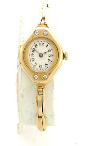 Ladies Art Nouveau Tonneau Shaped 18K Yellow Gold and Diamond Watch CA1920s