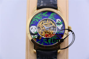 New Beijing Man Wristwatch Enamel Dial Skeleton Panda Dial 18K Gold Case