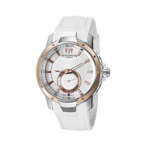TechnoMarine Womens 609019 UF6 3-Hand Gold Bezel White Leather Watch