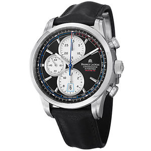 Maurice Lacroix Men's 'Pontos' Chronograph Black Leather Strap Watch