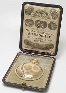 Rare Boxed 14ct Gold 16 Jewel Full Hunter Pocket Watch by JJ BADOLLET - c1905