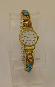 18K Yellow Gold Universal Geneve Watch With Navajo 14K Turquoise Watch Bracelet