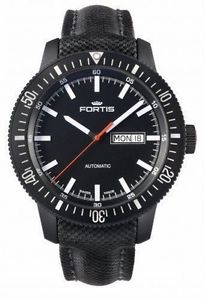 Fortis Men's 647.18.31 LP Automatic Luminous Black Canvas On Leather Date Watch