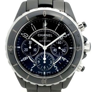 Auth CHANEL J12 Chronograph Black Ceramic Men's Automatic 137215