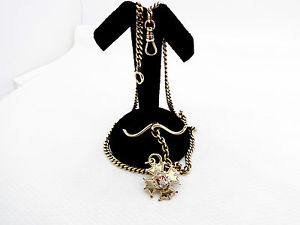 HEAVY ANTIQUE 14K GOLD TEXAS LONGHORN T-BAR POCKET WATCH CHAIN W/ENAMEL FOB,42.6