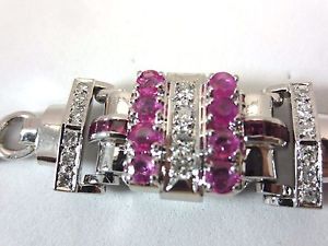 Vintage Art Deco 14K white gold ruby and diamond watch bracelet