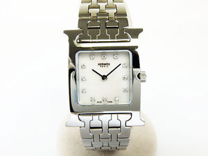 Authentic Hermes H watch  HH1.201  white shell  12P diamond  Quartz  Silver  Lad