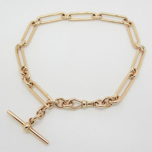 9ct Rose Gold Trombone Link Single Albert Chain