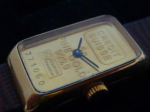 NIVADA 18K GOLD SWISS BAR PURE GOLD 5 GRAMS DIAL GOLDEN BRIDGE MOVEMENT LADIES