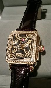 MICHELE ART OF DECO DIAMOND with BLACK AND GOLD TONE Glitz LUXURY WATCH NEW