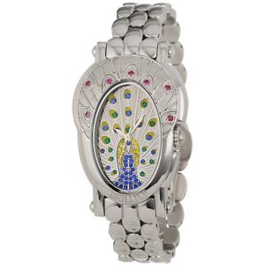 Brillier Royal Plume Ruby And Multicolor Crystal Peacock Bracelet Watch 18-07