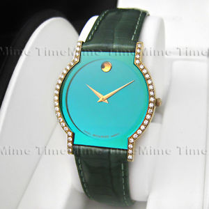 Men's Movado HORIZON SAPPHIRE Diamond 18K Solid Gold Emerald Swiss Watch RARE