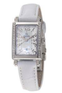 Gevril Women's 8249NE Super Mini White MOP Dial Diamond Date Leather Band Watch