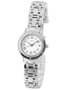 Pre-owned HERMES CP1.210.220 Clipper Quartz SS White Dial Ladies Wristwatch, PD