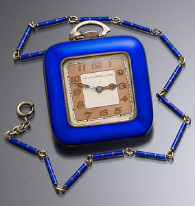 J.E. Caldwell Juvenia Sterling Enameled Folding Purse Watch with Matching Chain