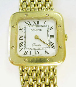 CLASSIC 14 K YELLOW GOLD Ladies GENEVE SQUARE QUARTZ WATCH