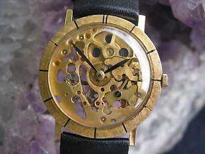 Lucien Piccard Vintage 18K Gold Skeleton Skeletonized Wrist Watch