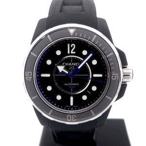 Pre-owned CHANEL H2558 J12 Marine Ceramic/SS Automatic Black Dial Mens Watch, PD