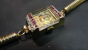 Vintage 9ct art deco Ruby & Diamond cocktail watch Belvil