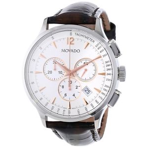 Movado Mens 0606576 Circa Brown Crocodile-Embossed Leather Strap Watch
