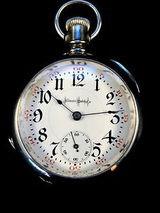 18s 24Jewel Illinois Bunn Special Railroad Pocket watch Silver Heavy Case Fine+