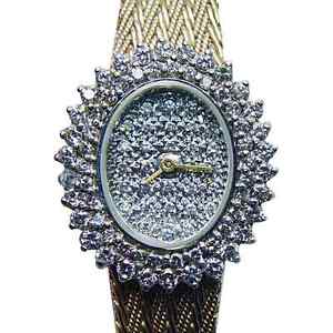 All Solid 14K Gold 2ct Diamond Dial Estate Lady' s Watch Heavy 36.7gr ITALY