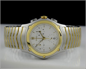 Men's EBEL Classic Wave  Sport  Chronograph 18kt Gold & SS Watch E1251F41 w/ B&P