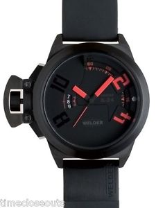 WELDER K24 3103 Black Steel Red Accents Black Strap New Men's Watch FAST SHIPP