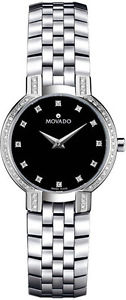 Movado Faceto Diamond Ladies Black Dial Swiss Quartz Watch 0605586